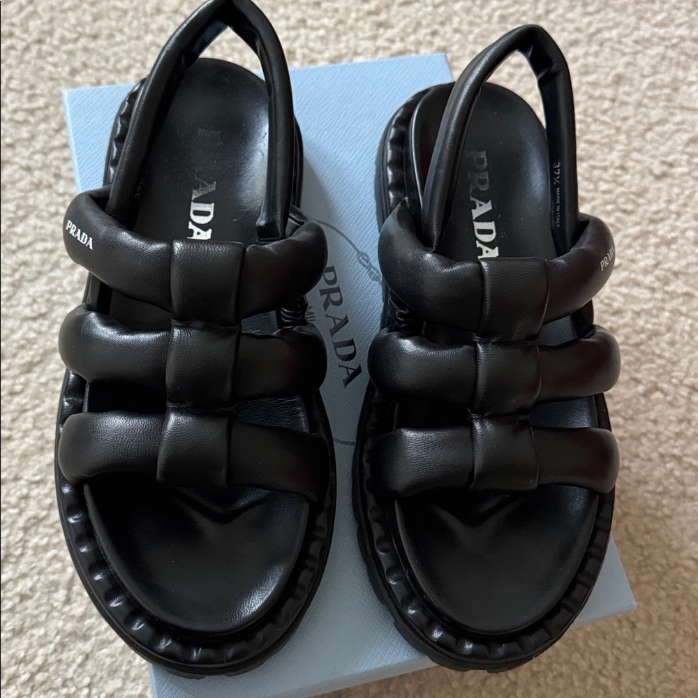 Prada Black Padded Strap Sandals